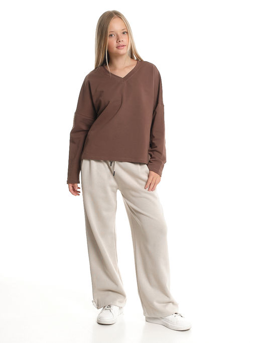 Свитшот для девочки однотонный 22-7699 шоколад - Mini maxi фото 4