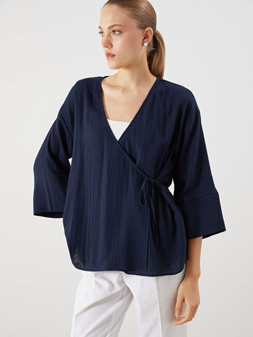 Kruvaze Yaka Dokulu Kad?n Kimono