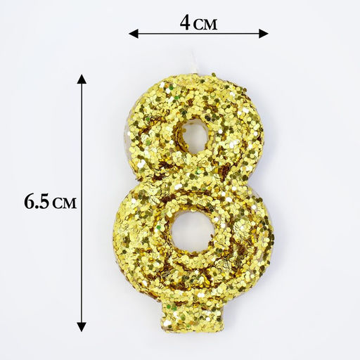 Свеча в торт Блестки, цифра 8, золото, 5,5 см - Страна карнавалия фото 2