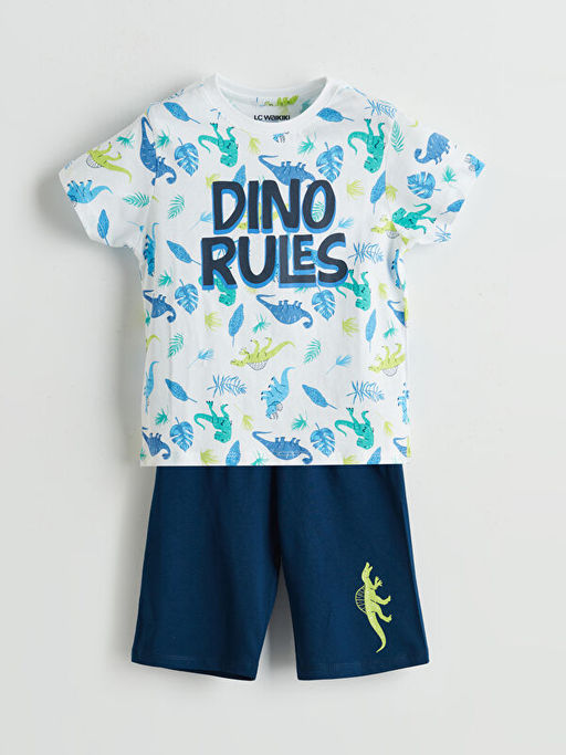 Dinozor Bask?l? Erkek ?ocuk ?ortlu Pijama Tak?m?