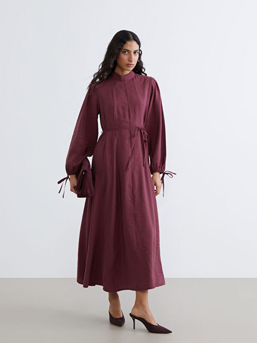 Dik Yaka Modal Kar???ml? Belden Oturtmal? Elbise