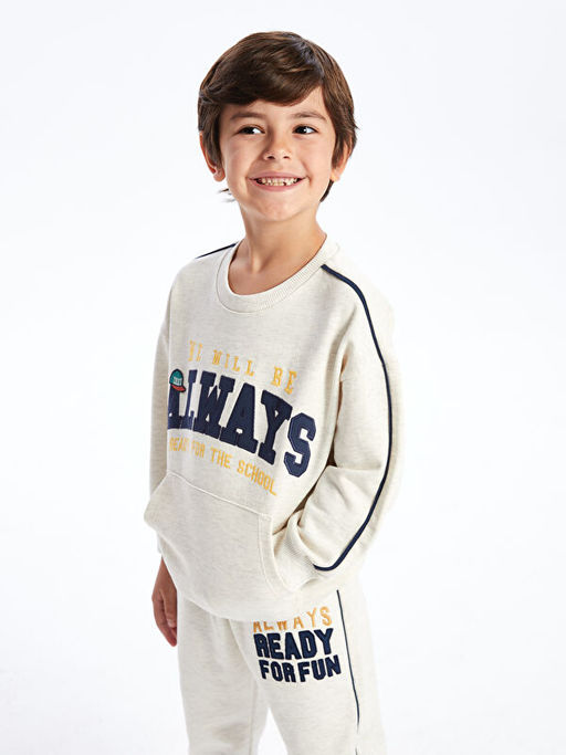 Bisiklet Yaka Bask?l? Erkek ?ocuk Sweatshirt