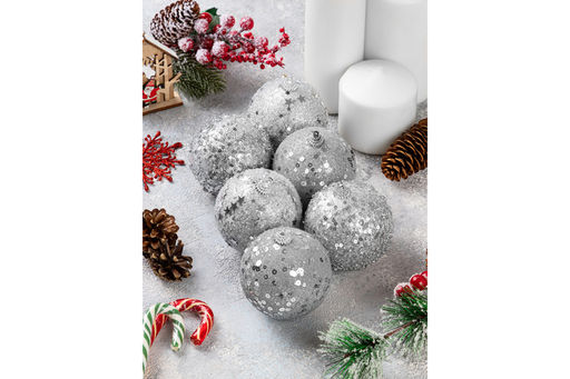 Набор 6 новогодних шаров 8*8 см Серебро - Elan gallery фото 6