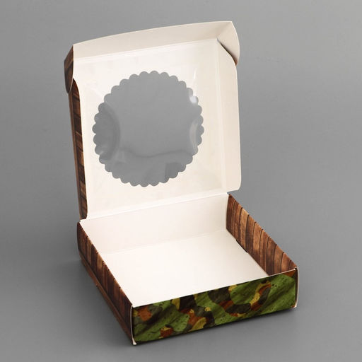 Цена за 5 шт. Коробка подарочная сборная с окном, упаковка, «23 февраля», 11.5×11.5×3 см