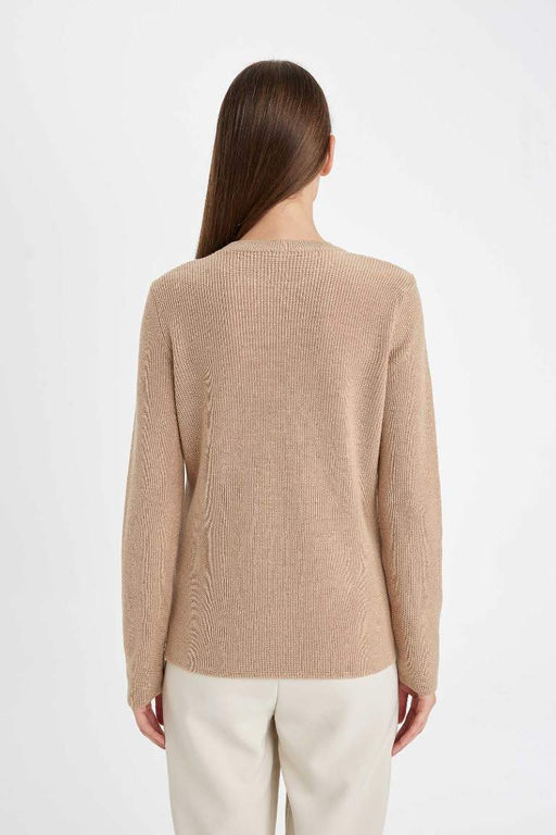 Женский свитер-туника из блестящей ткани обычного кроя с круглым вырезом - Defacto фото 6