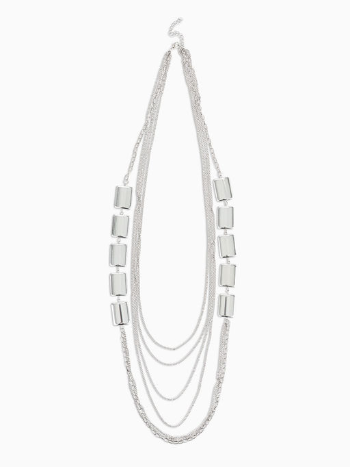 Набор 2 предмета: серьги, бусы Унисон прямоугольники, цвет серебро, 80 см