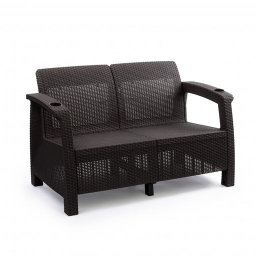 Диван «Ротанг» двухместный, 127×70×79 см, мокко, с подстаканниками