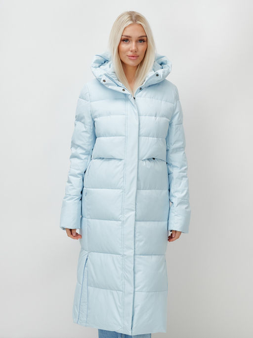 Пальто утепленное стеганное зимнее с капюшоном женское голубого цвета 9620Gl - Mtforce фото 13