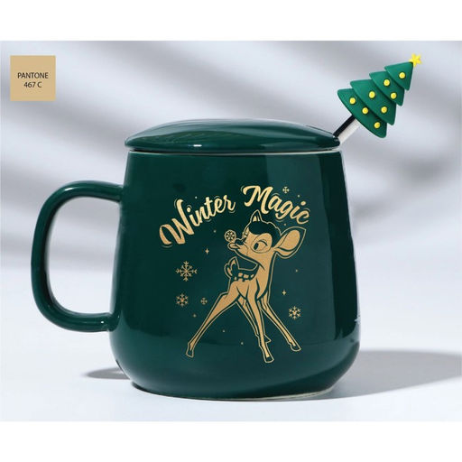 Кружка керамическая с крышкой ложкой новогодняя Winter magic, 350 мл, Бэмби
