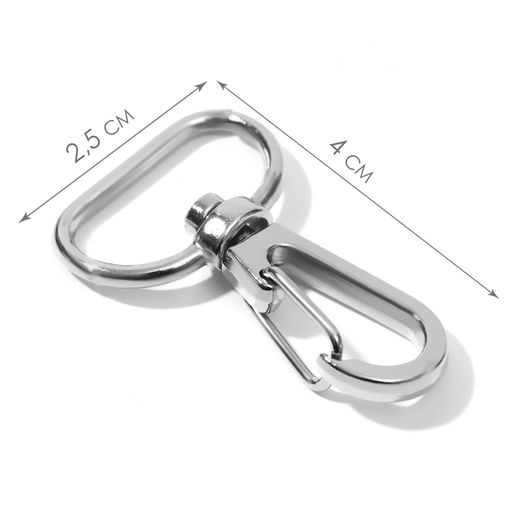 Карабин металлический, 40×25 мм / 21×2 мм, 10 шт., цвет серебряный