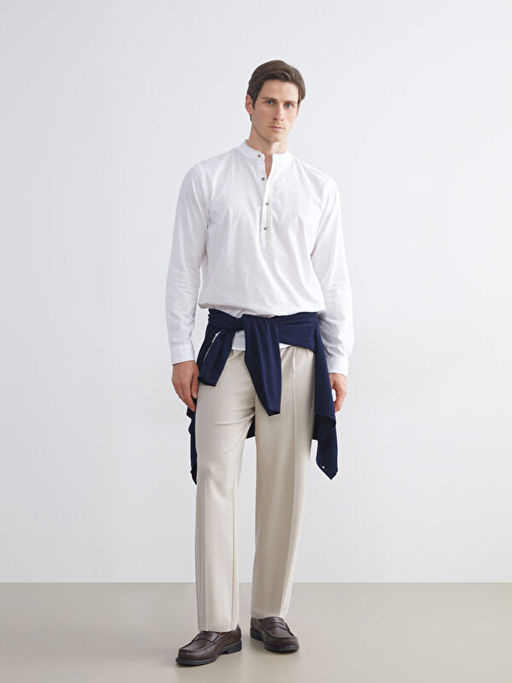 Slim Fit Hakim Yaka Uzun Kollu Poplin Erkek G?mlek