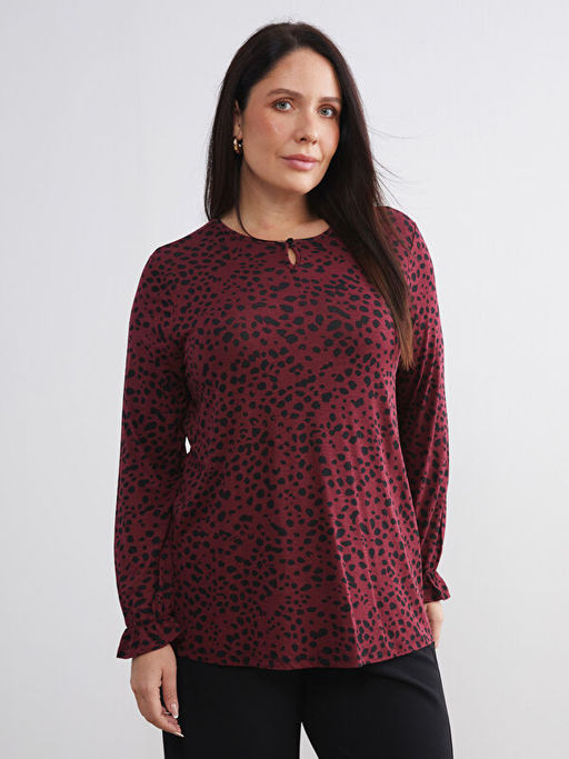 B?y?k Beden Bisiklet Yaka Desenli Bluz
