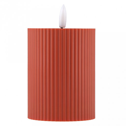 Свеча интерьерная, светодиодная на батарейках д7,4см h10(12,5)см, свет теплый, с мерцанием, матовый пластик, цвет красный, питание от 2-х батареек АА (в комплект не входят) (Китай)