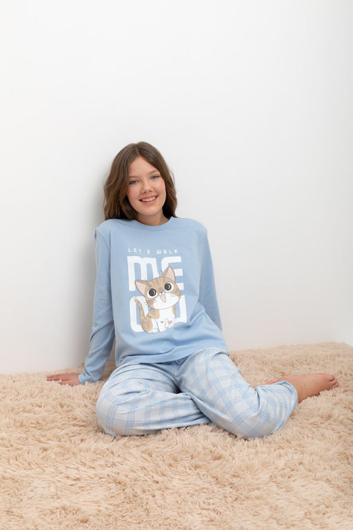 Crockid _ КБ 2830/небесно-голубой,клетка пижама для дев