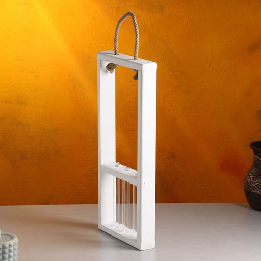 Кашпо деревянное 18540 см с 3 колбами 15 см Рамка Экстра, ручка, белый Дарим Красиво  фото 3