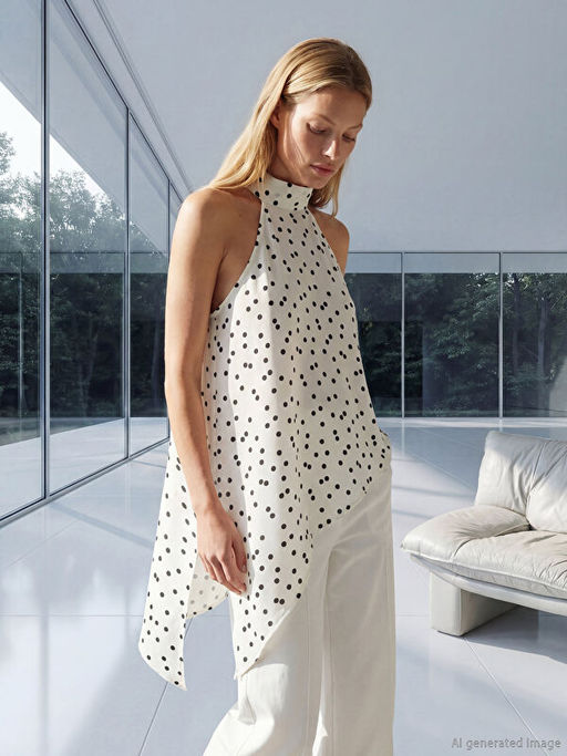 Halter Yaka Puantiyeli Saten Bluz - Waikiki фото 2