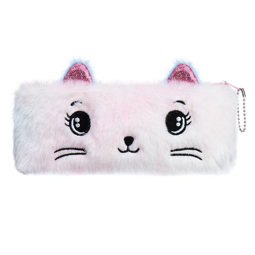 Пенал школьный меховой на молнии Calligrata «Кошечка», пушистый, с ушками, МИКС