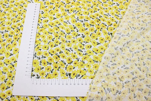 Штапель Веселина (желтые цветы на молочном), ш.1.45м, вискоза-100%, 100гр/м.кв - Купава фото 4