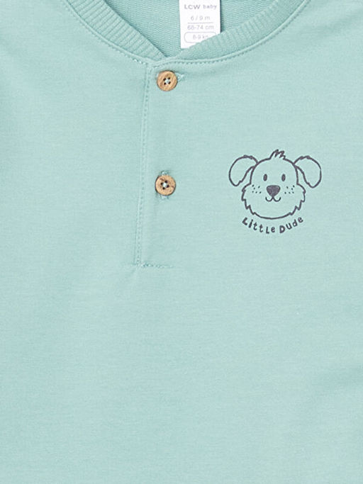 Bisiklet Yaka Bask?l? Erkek Bebek Sweatshirt