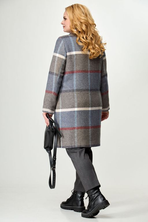 Пальто БелЭльСтиль 841 клетка серая  фото 52