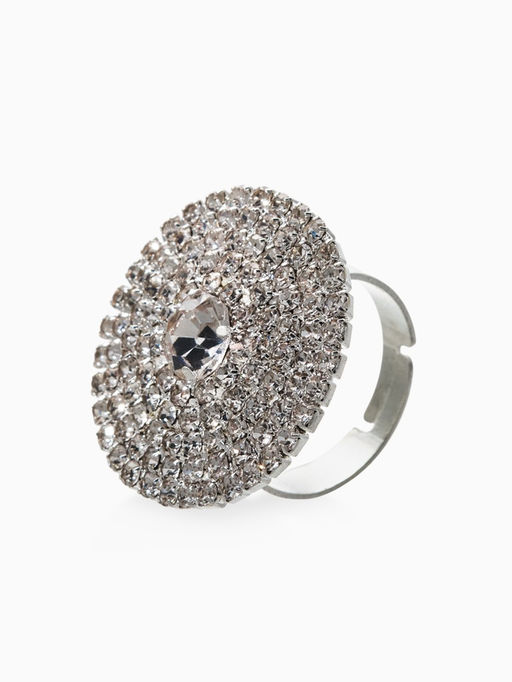 Кольцо «Лёд» круг, цвет белый в серебре, безразмерное