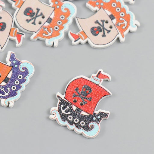 Пуговицы дерево для творчества 2 прокола «Пиратский корабль», набор 15 шт., 2.5×3 см