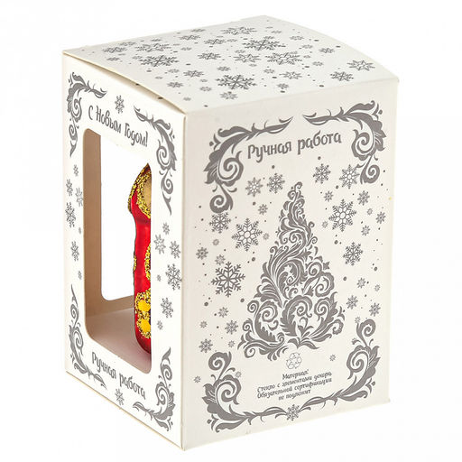 Елочная игрушка фигурка стеклянная Подарок Народные Узоры h6см, ручная художественная роспись, подарочная упаковка (Россия) - Домашняя мода фото 4