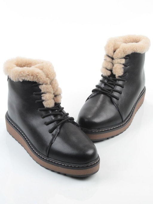 04-5606-1 BLACK Ботинки зимние женские (натуральная кожа, 100% шерсть)