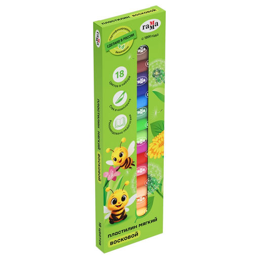 Пластилин ГАММА восковой "Пчелка" 18цв., стек (16052025_18) мягкий