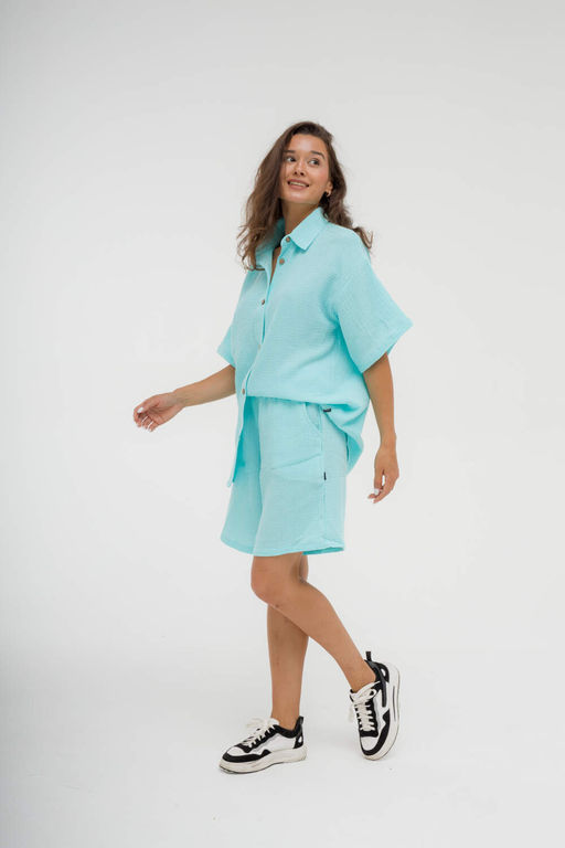 МУСЛИН! Женский костюм с рубашкой,  ментол - Knitka wear фото 6
