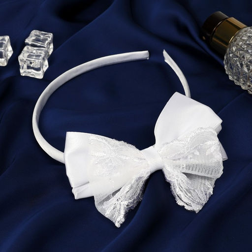 Ободок для волос Школьница, бантик с кружевами, 1 см, белый