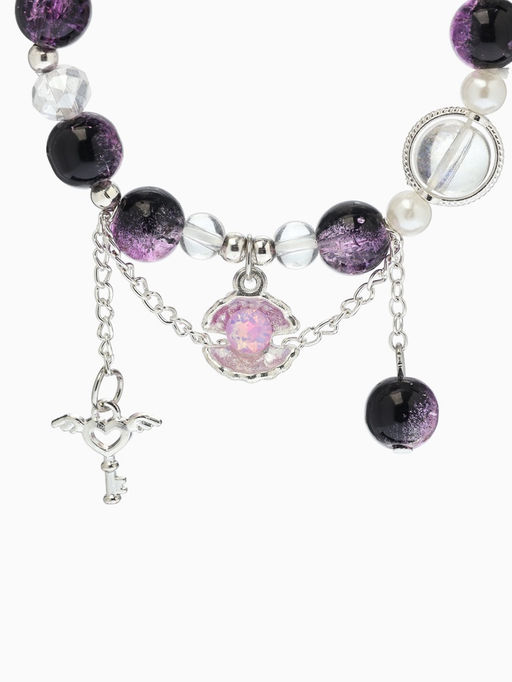 Браслет с подвесками «Сахарный» ракушка, шар №10/8, d=6 см, чёрно-фиолетовый в серебре