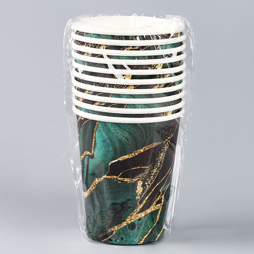 Цена за 10 шт. Стакан одноразовый бумажный «Мрамори», изумруд, 250 мл