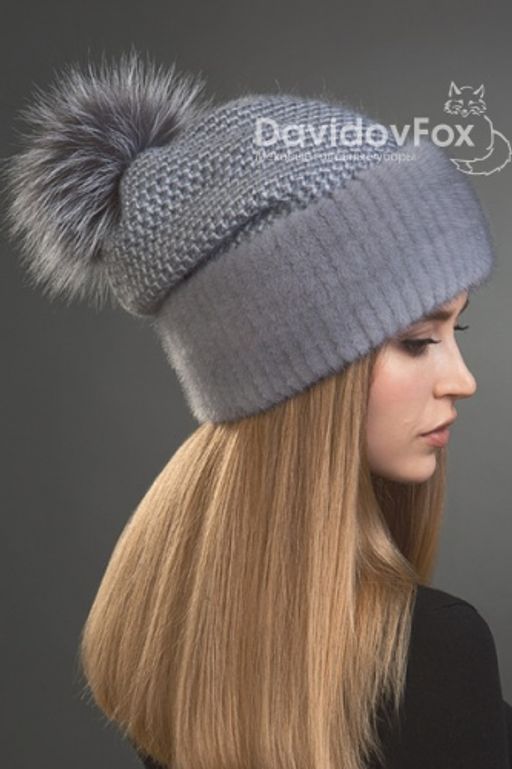 Шапка Оливия норка трикотаж сапфир