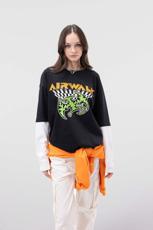 Футболка оверсайз с круглым вырезом и длинными рукавами Cool Airwalk - Defacto фото 2