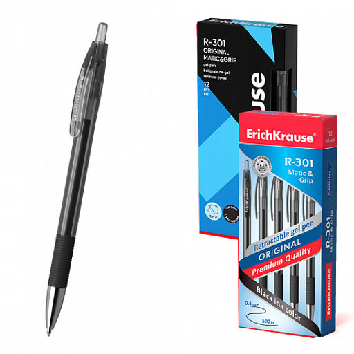Цена за 12 шт. Ручка гелевая автоматическая ErichKrause R-301 Original Gel Matic&Grip 0.5, цвет чернил синий (в коробке по 12 шт.)  фото 6