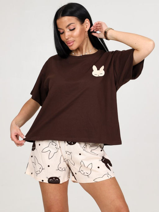 676 ПИЖАМА ЖЕНСКАЯ (шорты) (Бежевый (зайцы)) - А-дина фото 4