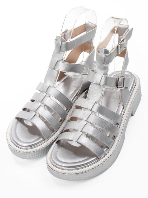 08-PEQ209-3 GREY/SILVER Босоножки женские (натуральная кожа)