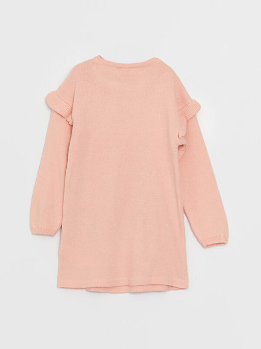 Bisiklet Yaka Desenli Uzun Kollu K?z ?ocuk Triko Elbise