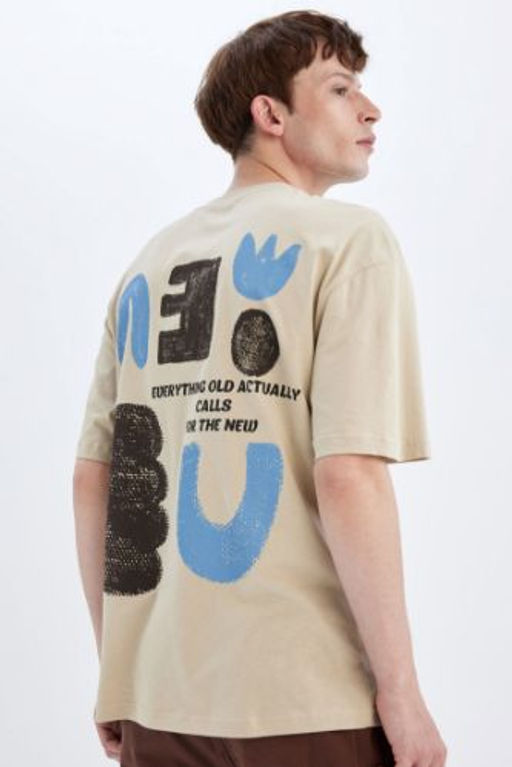 Comfort Regular Fit Rahat Kal?p Bisiklet Yaka S?rt Bask?l? K?sa Kollu Tisort