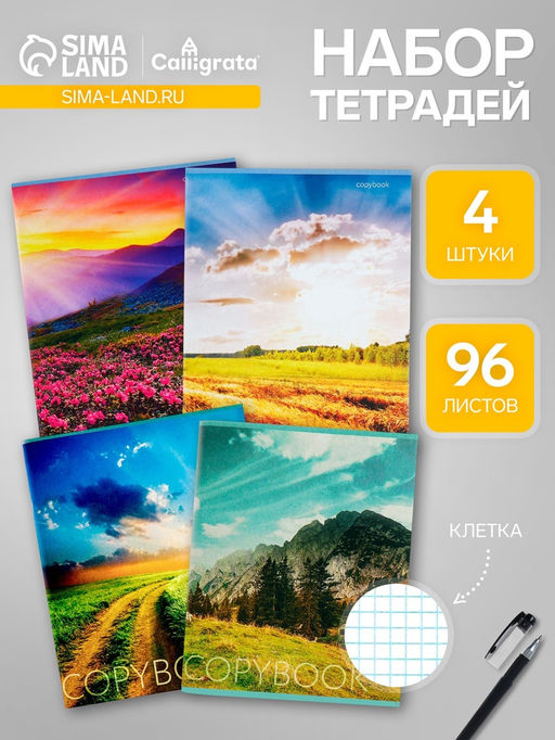 Комплект тетрадей из 4 шт, 96 листов, клетка, Прекрасная пора, обложка мелованный картон, блок офсет - Calligrata фото 2