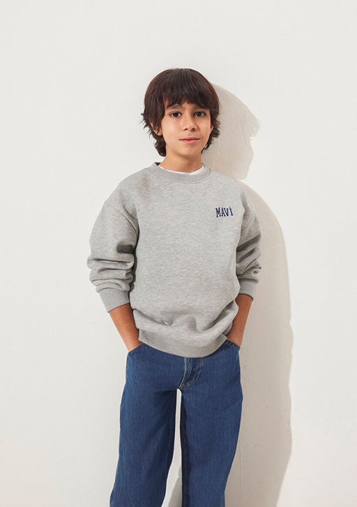 Mavi Logo Bask?l? Gri Sweatshirt