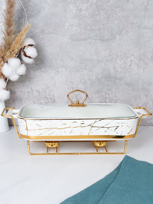 Мармит с подогревом 2 л Белое золото / WG-605-2 /уп 8/ керамическая чаша на подставке с подогревом - Галеонтрейд фото 3