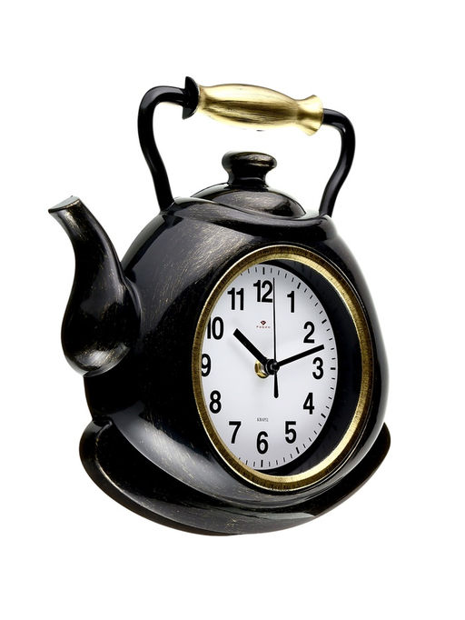 Часы настенные для кухни «Классика. Чайник», бесшумные, плавный ход, чёрные с золотом