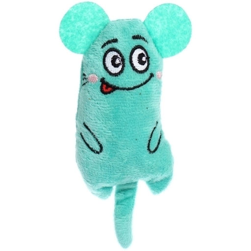 Цена за 3 шт. Игрушка для кошек мягкая "Мышка", цвет голубой, 14*5см/14гр (лейбл)