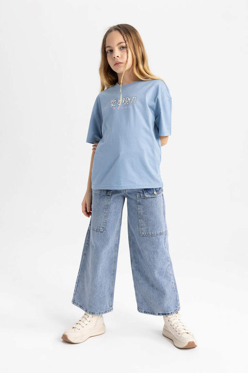 Футболка с короткими рукавами и принтом для девочек Relax Fit - Defacto фото 2