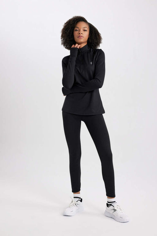 DeFactoFit Футболка с длинным рукавом и воротником стандартной посадки с принтом  фото 2