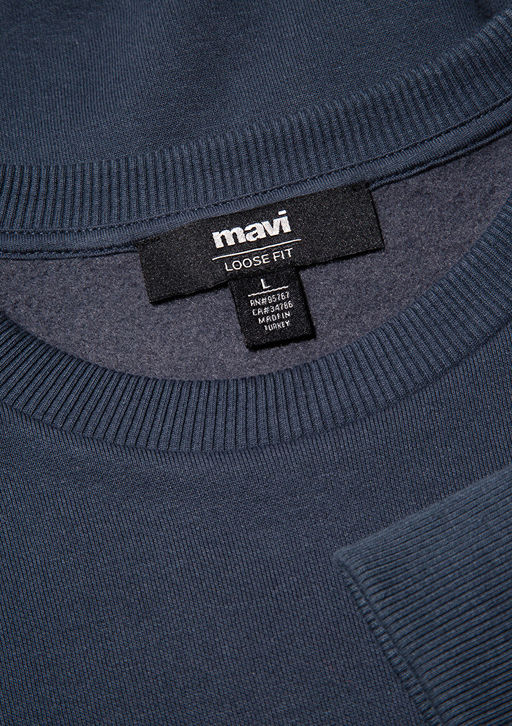 Bisiklet Yaka Lacivert Basic Sweatshirt - Mavi фото 6