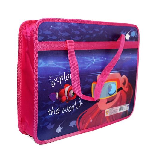 Папка на молнии с ручками А4 (ПМ-А4-25) "Изучай мир" тканевая окантовка