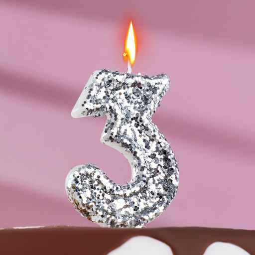 Свеча в торт Блестки, цифра 3, серебро, 5,5 см